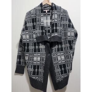 Victoria's Secret Womens Gray Plaid Cardigan Wool Mohair One Button Size Medium